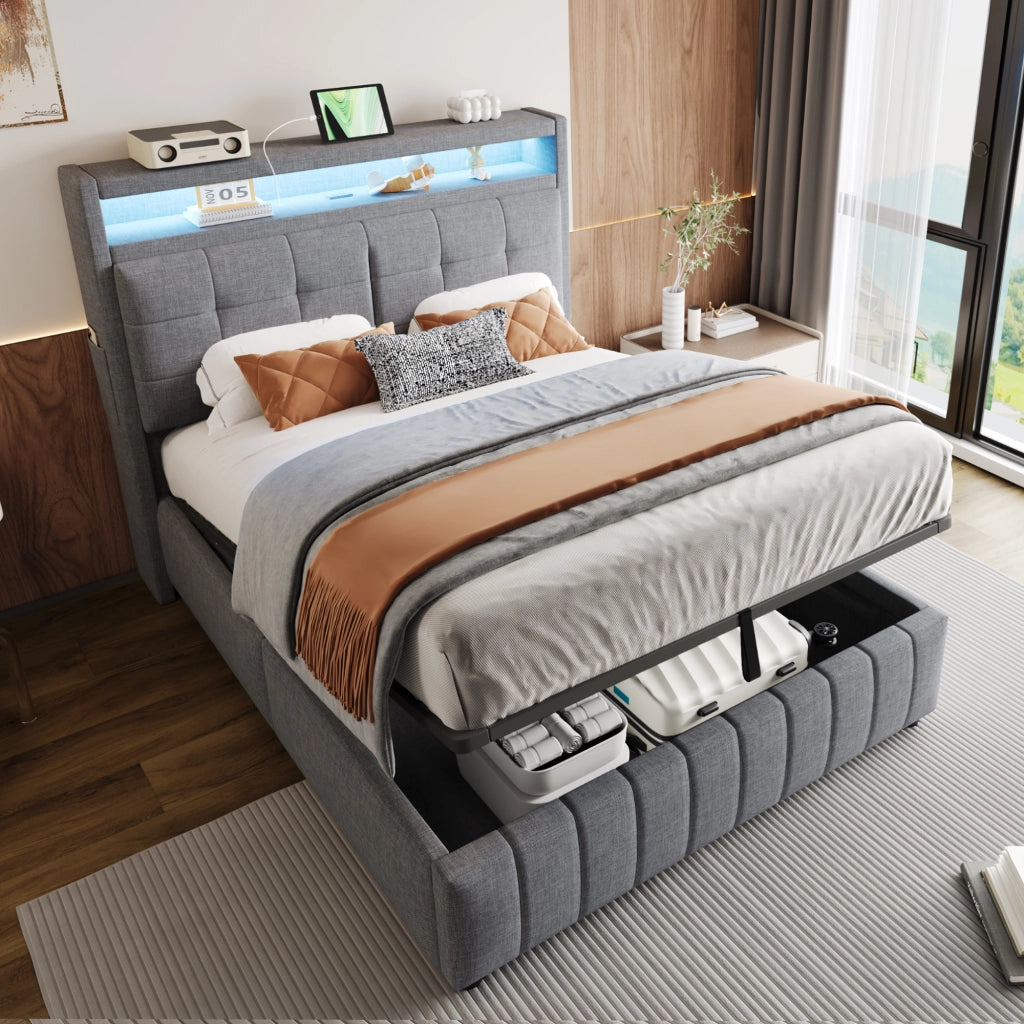 letto imbottito lino grigio 140 x 200 cm