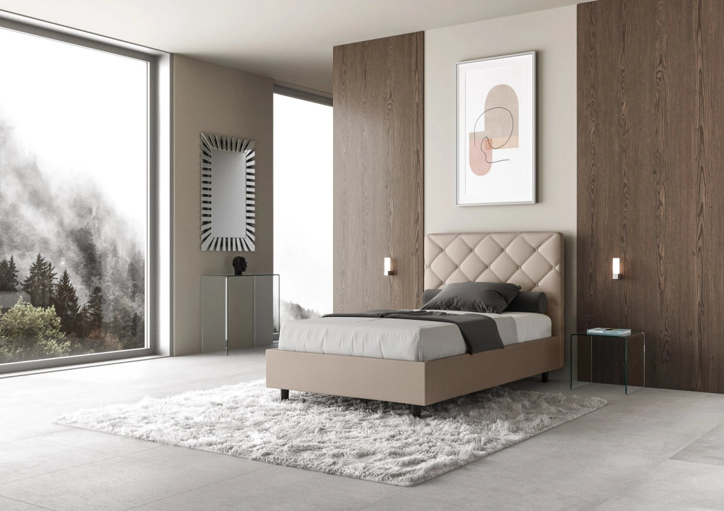 BS COM Letto una piazza e mezza con rete imbottito 120x210 similpelle tortora