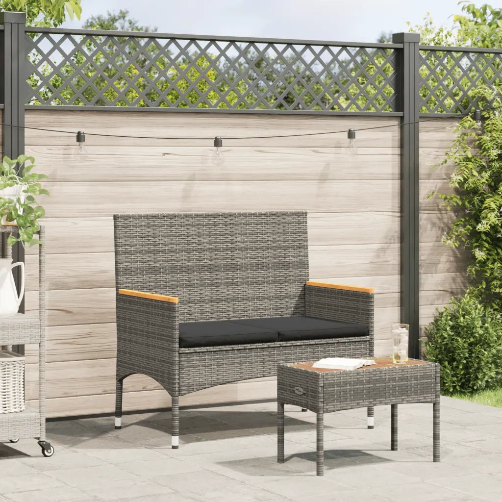 Panca da Giardino a 2 Posti-Sgabello-Panca da esterno Cuscini e Tavolo Grigia Polyrattan