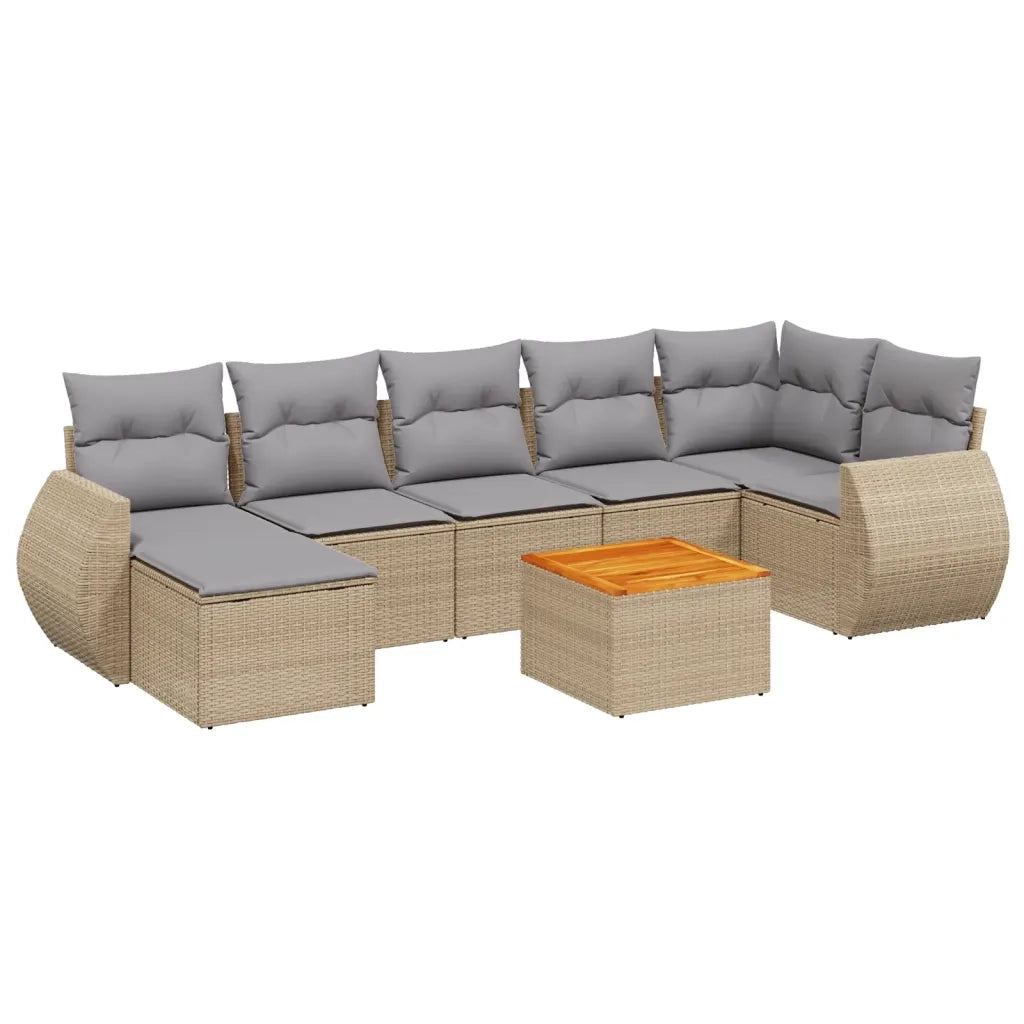 Set Divano da Giardino 8 pz con Cuscini Beige in Polyrattan 3225114
