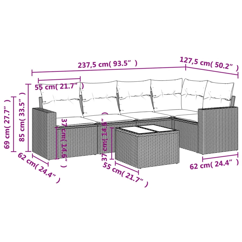 Set Divano da Giardino 6 pz con Cuscini Grigio in Polyrattan 3251277