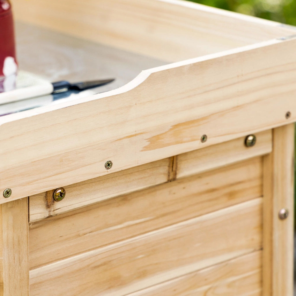 Mobile da giardino con 2 scomparti e piano di lavoro in metallo ¨C Xylo ¨C legno naturale 83x40x92 cm