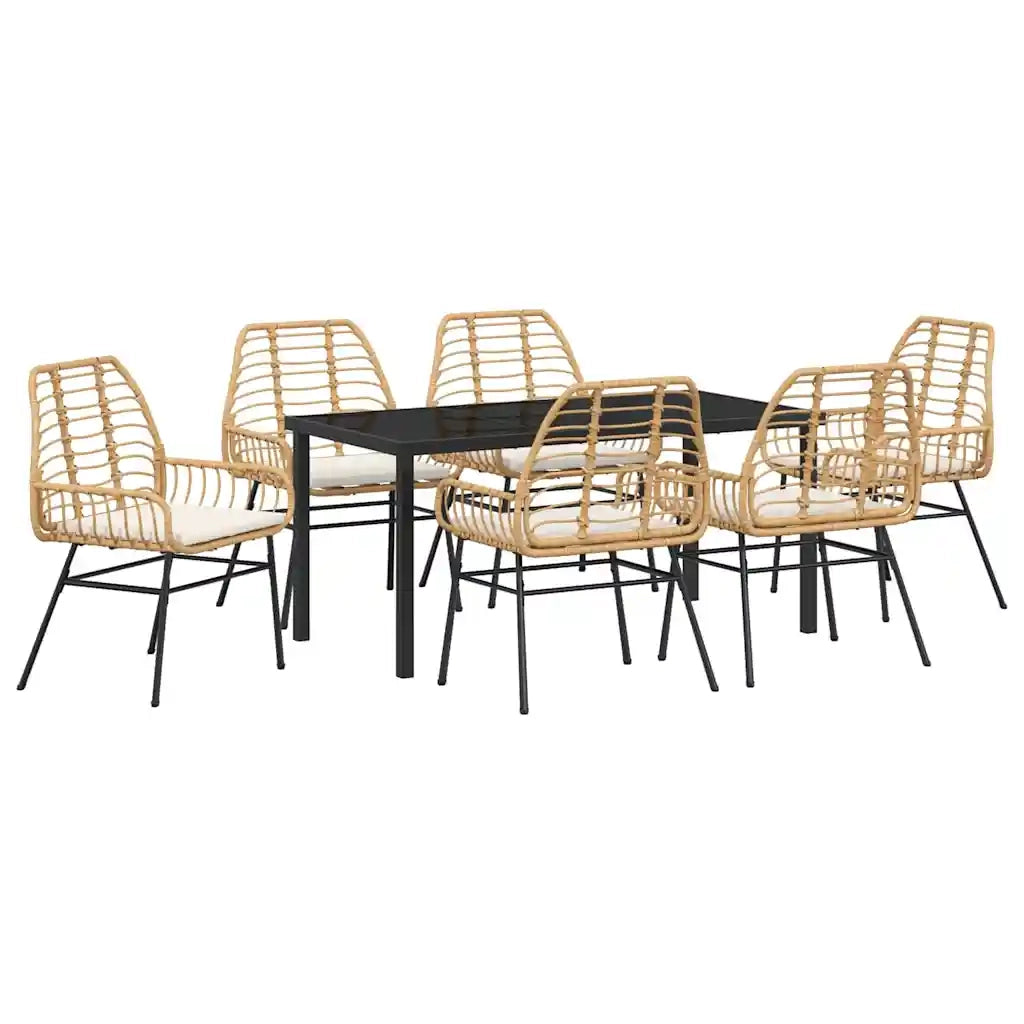 Set da Pranzo per Giardino 7 pcs Marrone polyrattan