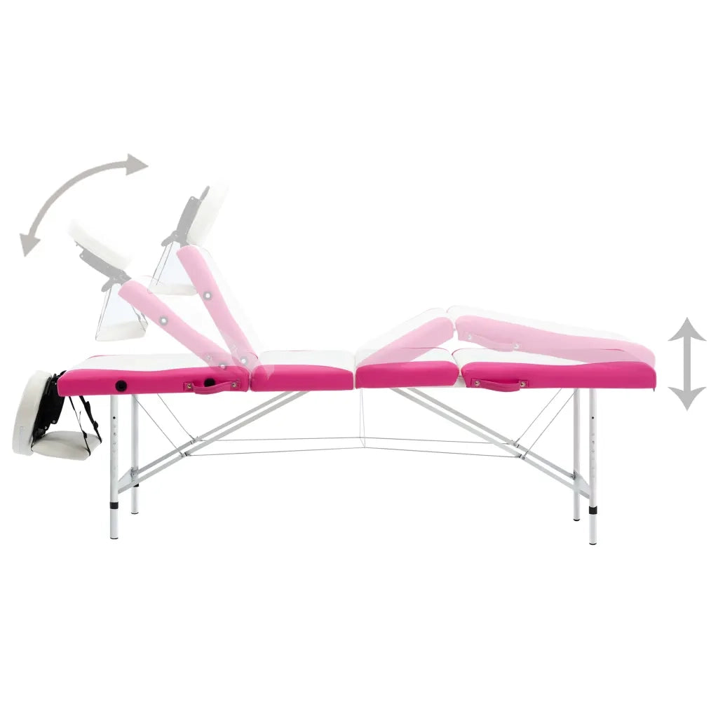 Lettino Massaggio Pieghevole 4 Zone in Alluminio Bianco e Rosa 110250