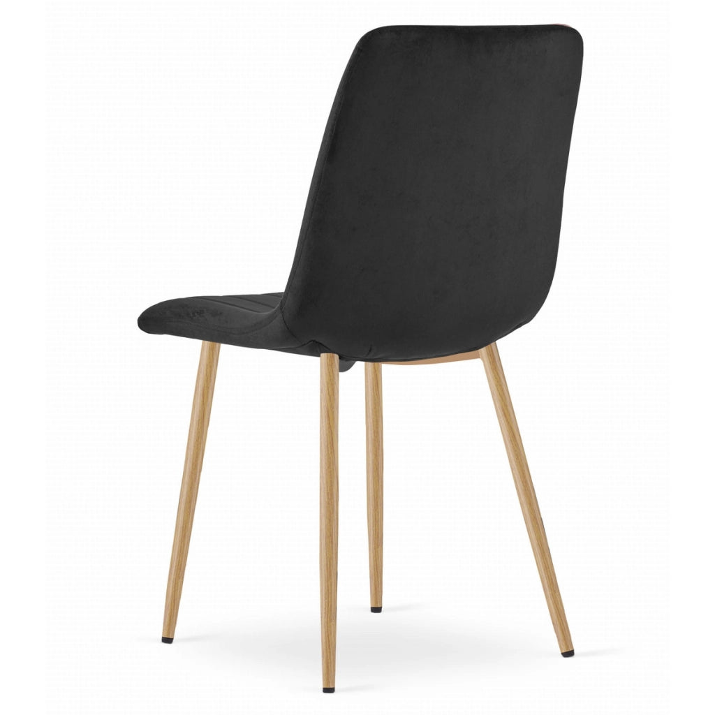 Sedia da pranzo Lava in velluto nero e gambe effetto legno