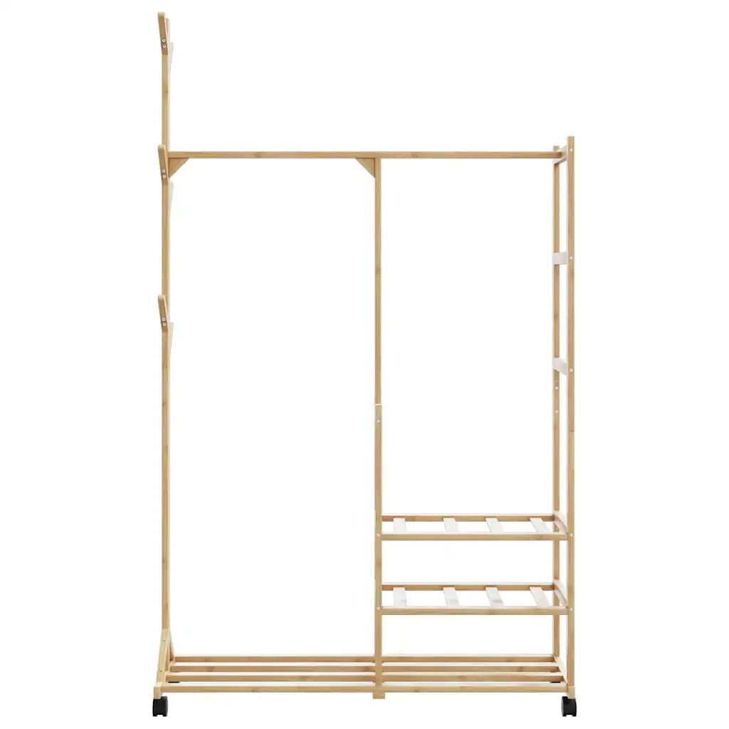 Appendiabiti con Ripiani e Ruote 100x38x175,5 cm in Bambù 4008919