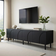 Cassettiera TV nera in MDF e truciolare lunghezza 180 cm