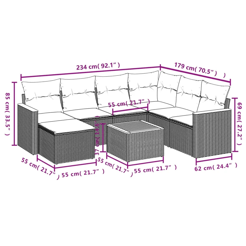 Set Divani da Giardino con Cuscini 8 pz Nero in Polyrattan 3226210
