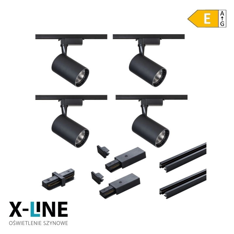 Kit binario X-Line nero 4 faretti LED 15W 2x1m DPM