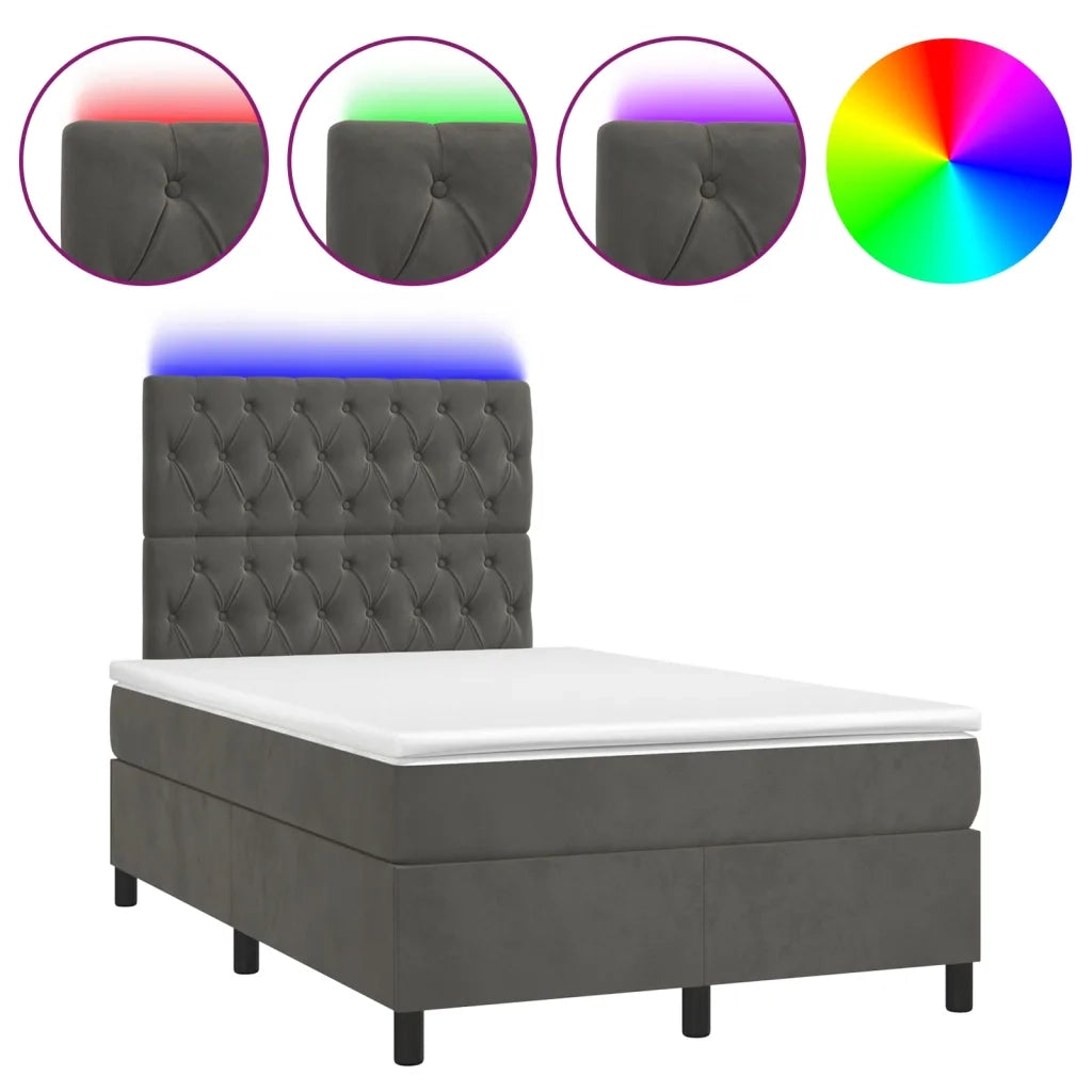 Letto a Molle con Materasso e LED Grigio Scuro 120x200 cm 3136294