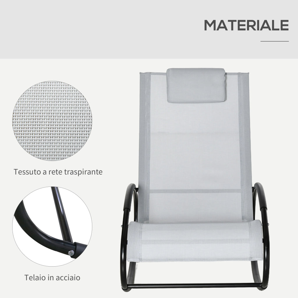 Sedia a Dondolo da Giardino Zero Gravity ¨C zephmum ¨C Grigia, Tessuto Traspirante, 105x62x88 cm