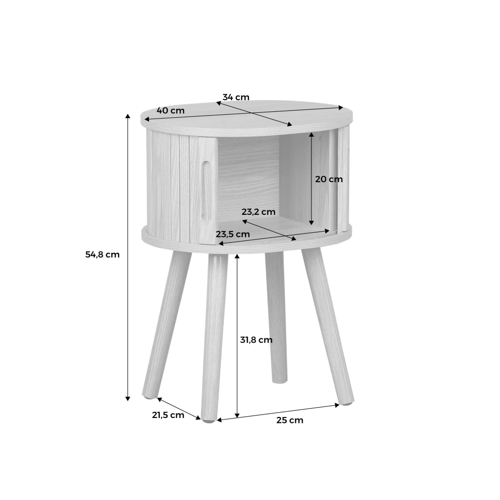 Tavolino da notte scandinavo con decorazioni in legno, 2 porte