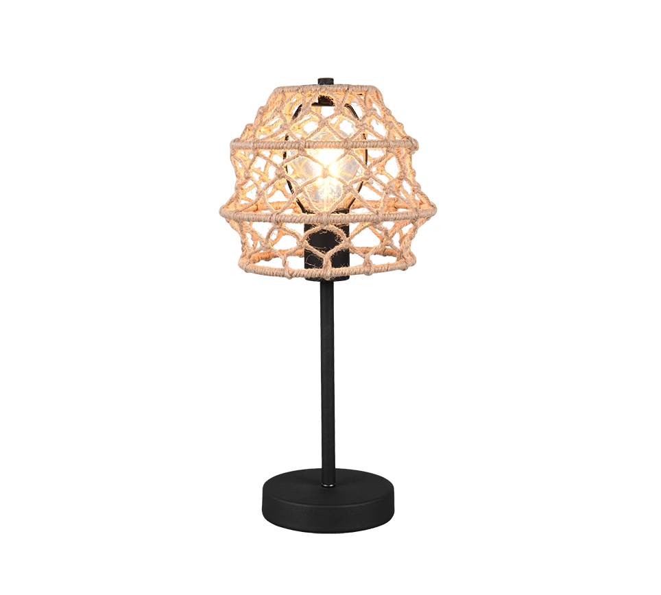 Lampada da tavolo, canapa e metallo, naturale e nero, H 42 cm, Hive