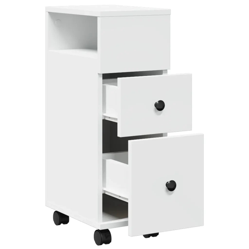 Mobile da Bagno Stretto con Ruote Bianco in Truciolato 855232