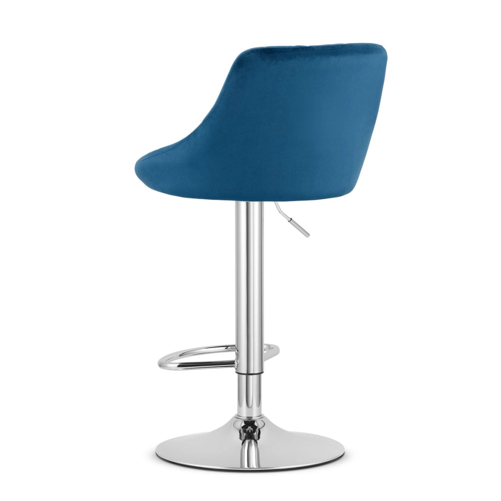 Sgabello da bar KAST in velluto blu navy con base cromata