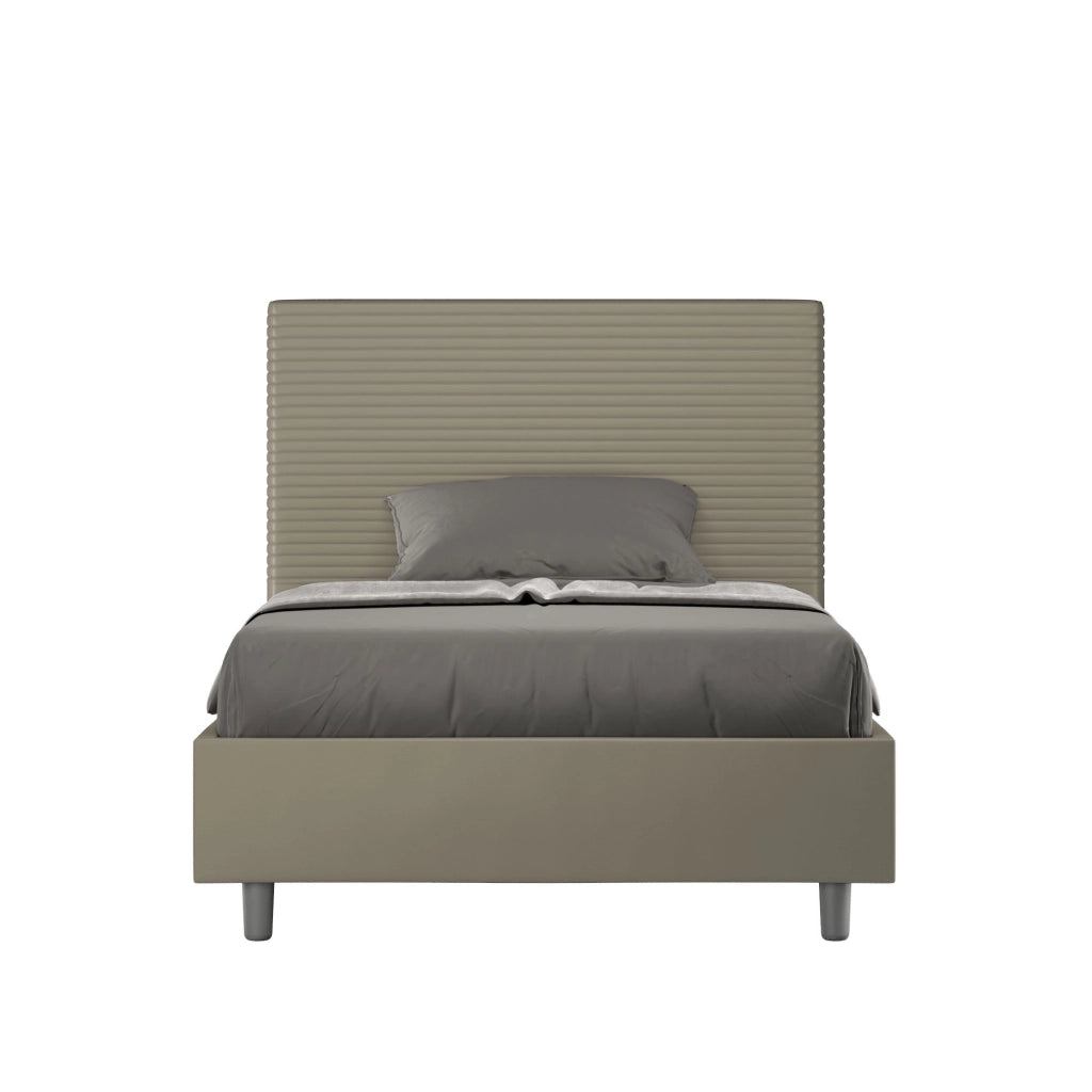 BS COM Letto una piazza e mezza con rete imbottito 130x190 similpelle cappuccino