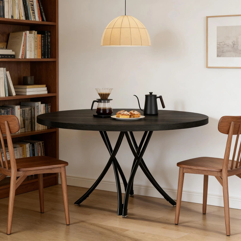 TAVOLO da pranzo rotondo 120 cm Nero Legno per 4-6 persone