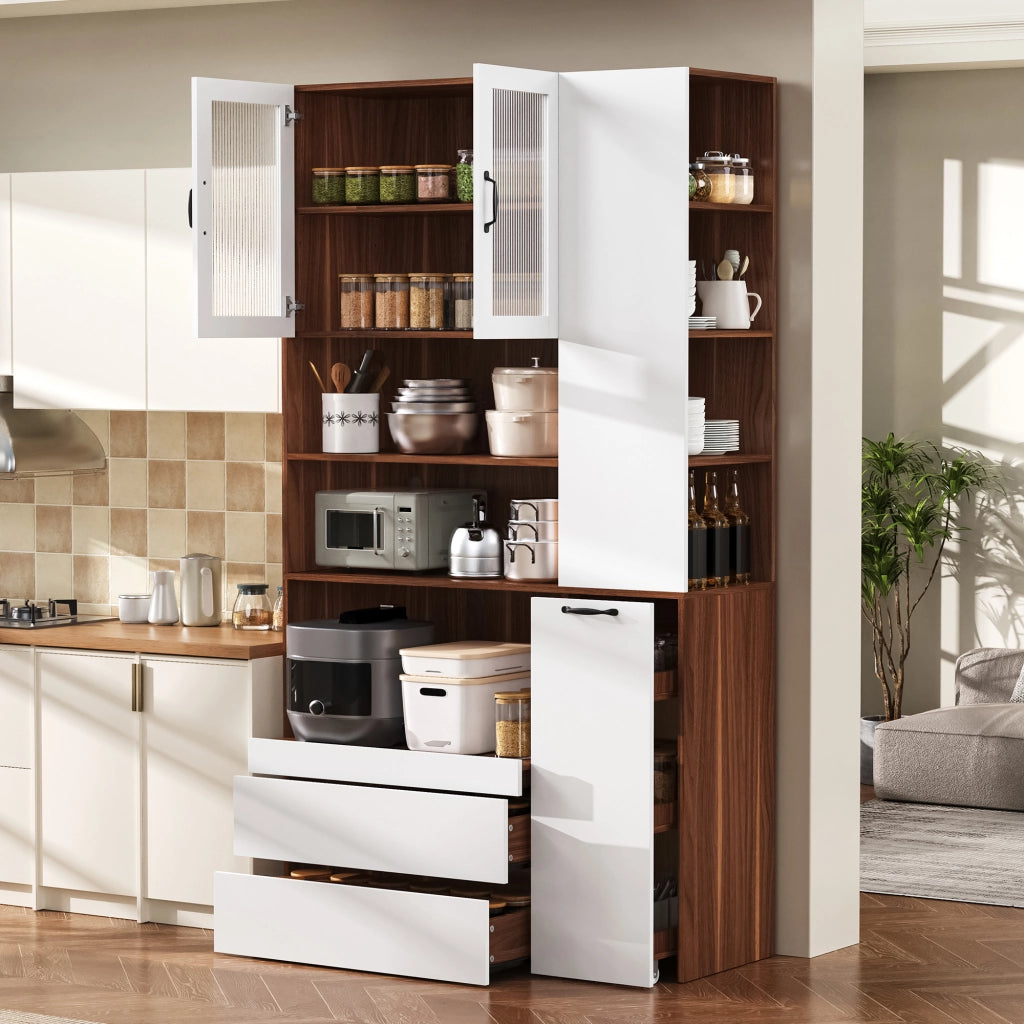 Credenza con Ripiani Regolabili e Cassetti ¨C Xylo ¨C Bianco e Noce