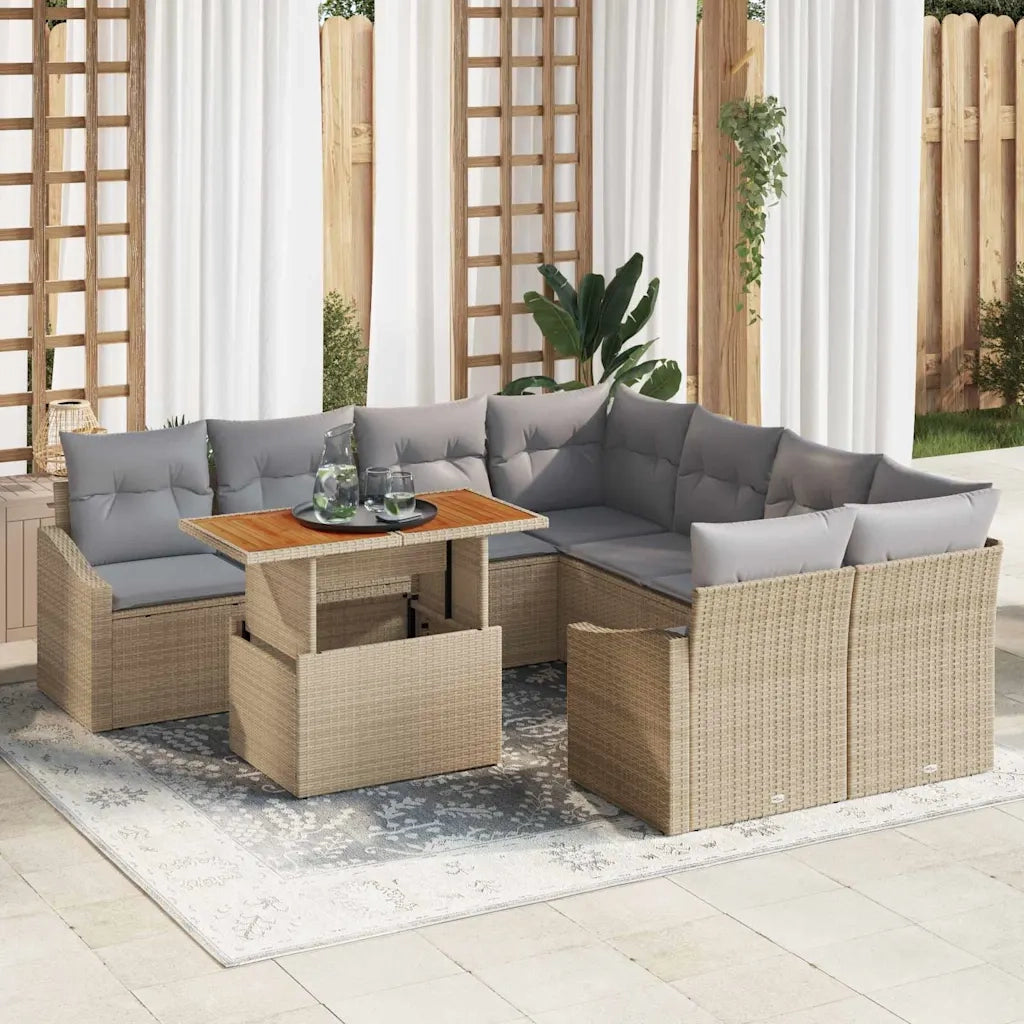 Set da Pranzo per Giardino con cuscino 9 pcs Beige e grigio 3349818