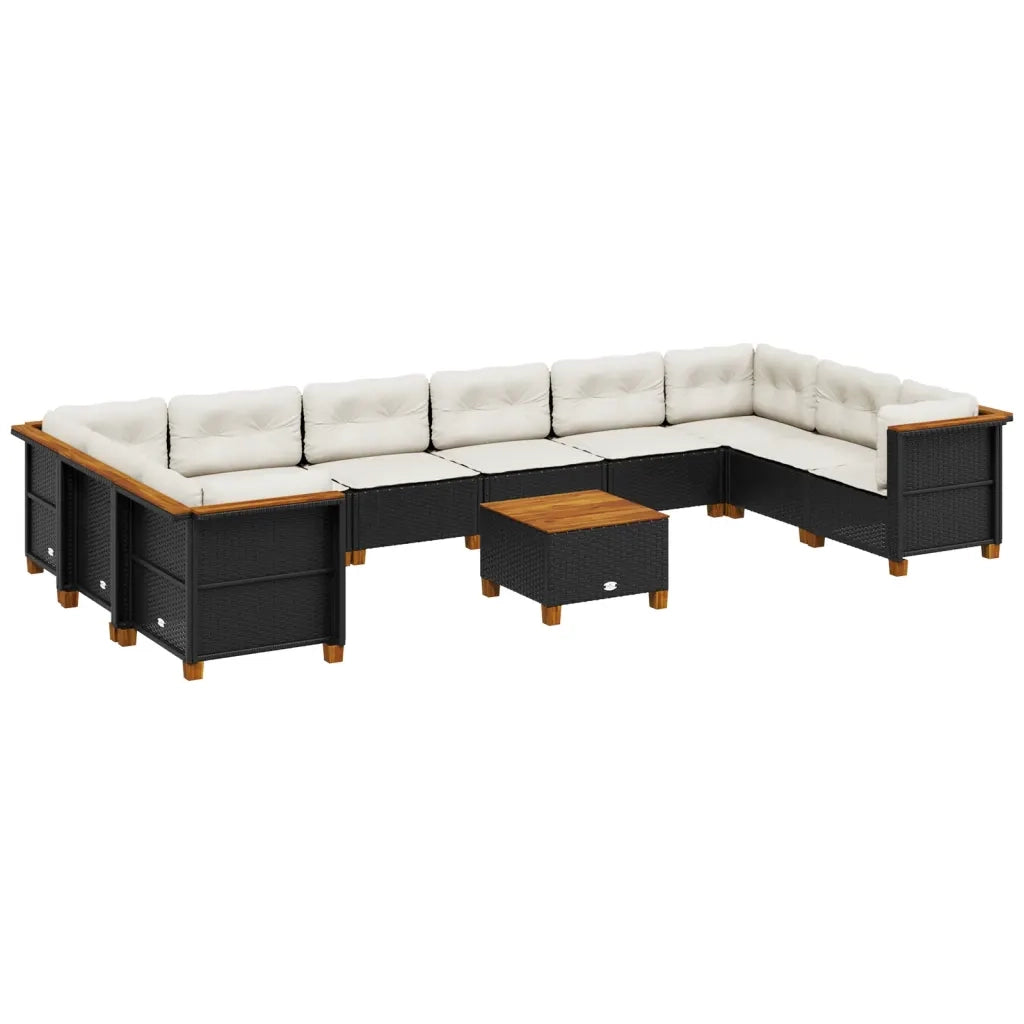 Set Divani da Giardino 11 pz con Cuscini in Polyrattan Nero 3262025