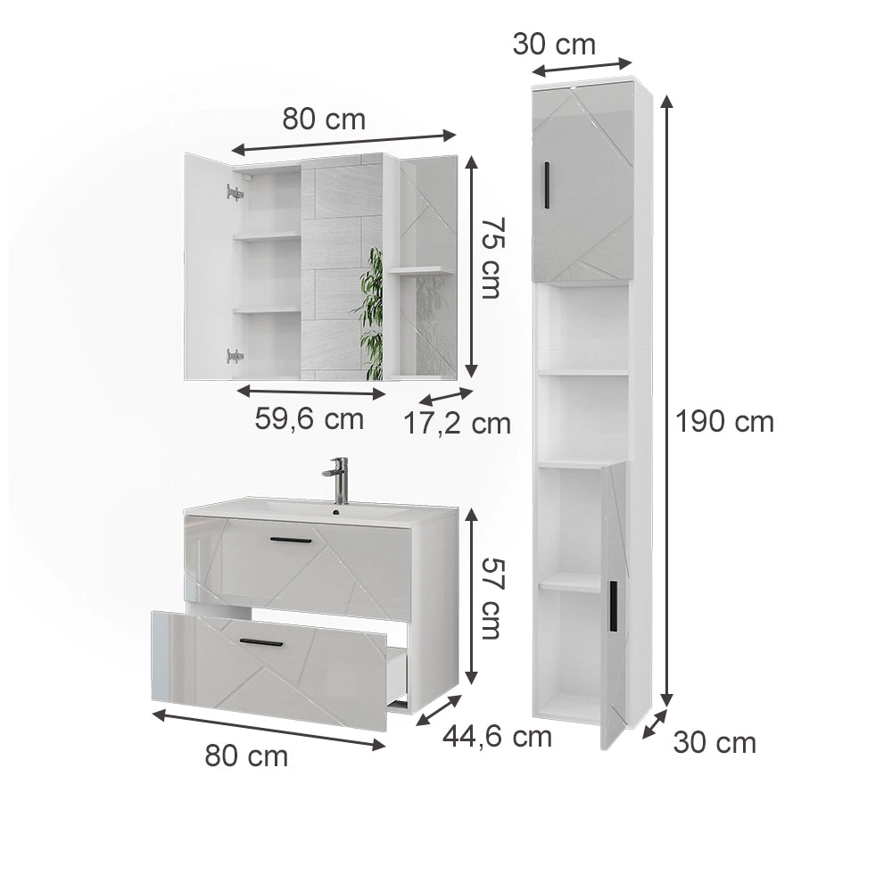 Vicco Set di mobili da bagno Bianco/bianco lucido 4 parti
