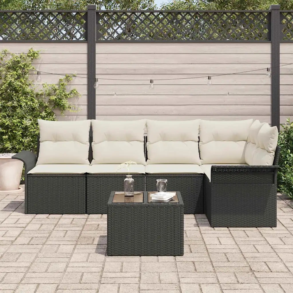 Set Divano da Giardino con cuscino 6 pcs Nero polyrattan 3345367