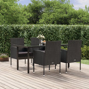 Set da Pranzo da Giardino 5 pz Nero con Cuscini in Polyrattan 3156774