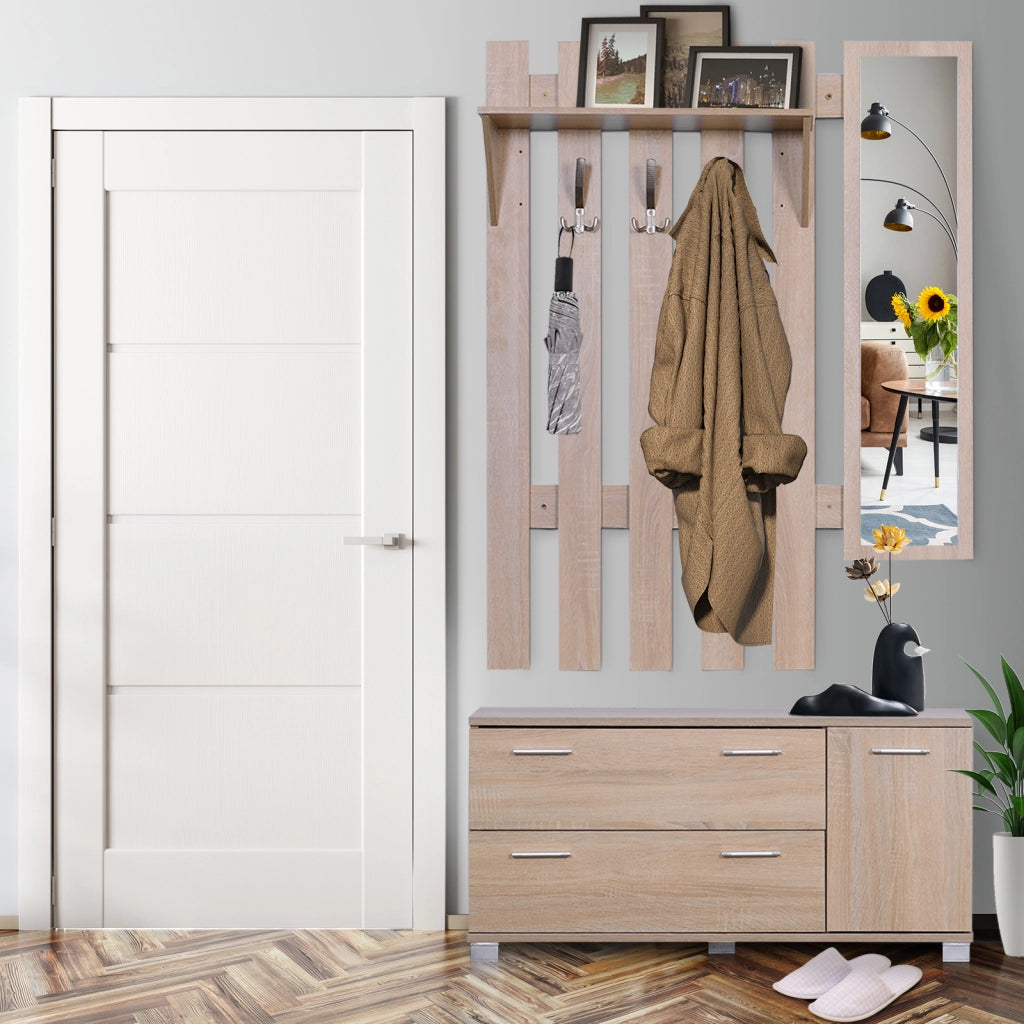 Set Guardaroba Ingresso con Specchio e Scarpiera ¨C Xylo ¨C Rovere 90x21.5x116cm