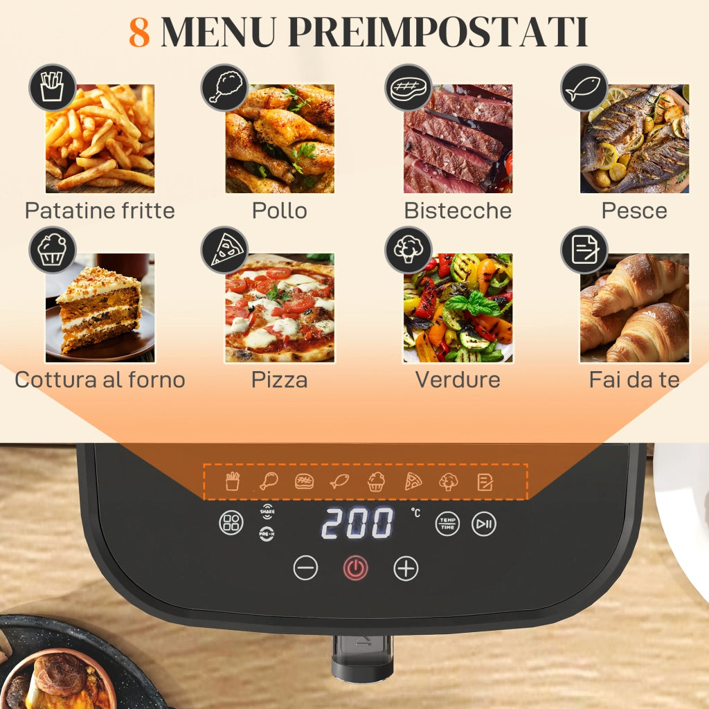 Friggitrice ad Aria 8L ¨C Xylo ¨C 1700W, 8 Programmi, Display LED, Nero