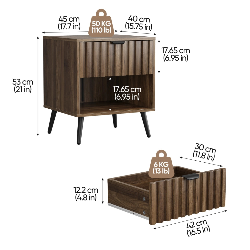 Tavolino Comodino con Cassetto ¨C MINIMAL ¨C Noce, 45x40x53 cm