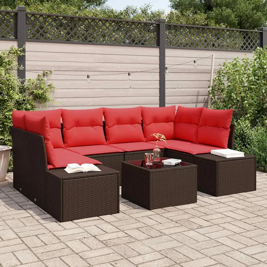 Set Divano da Giardino 8 pz Beige e Rosso polyrattan 3355633