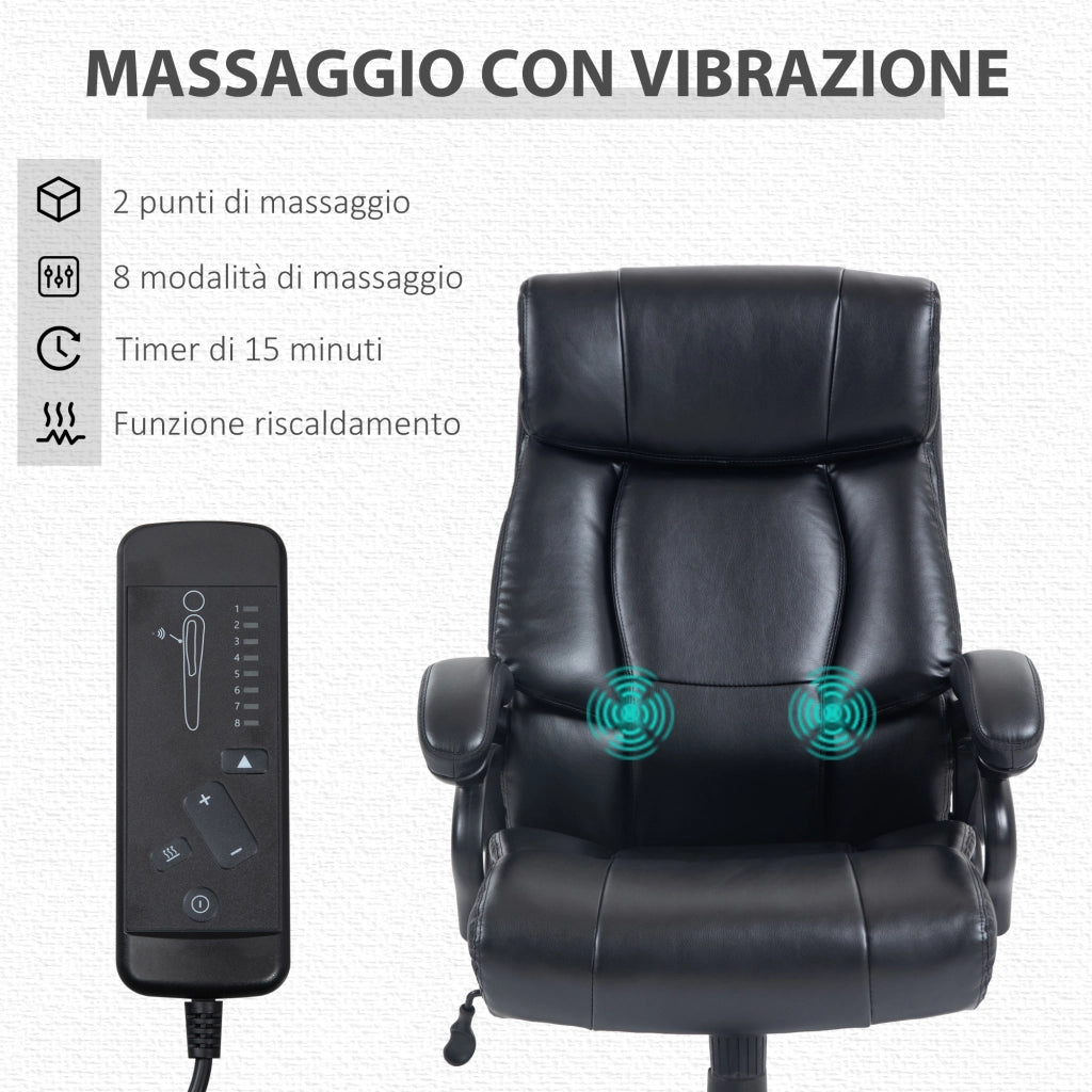 Poltrona da Ufficio Massaggiante e Riscaldata ¨C Xylo ¨C Nera, 2 Punti Massaggio, 8 Programmi