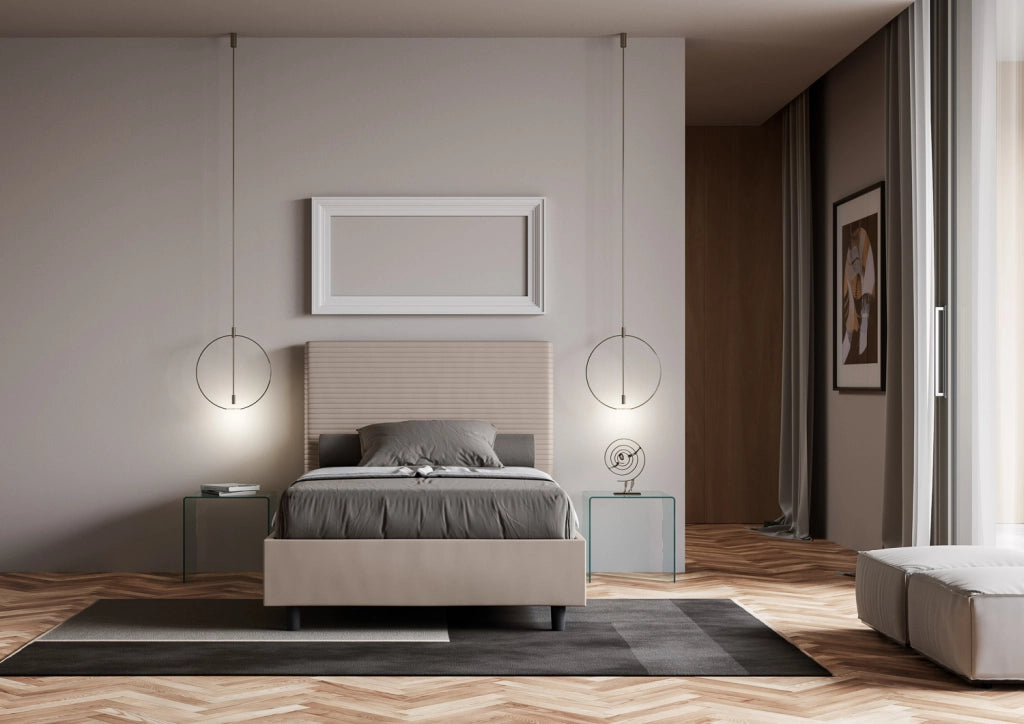 BS COM Letto singolo con rete imbottito 100x190 similpelle tortora