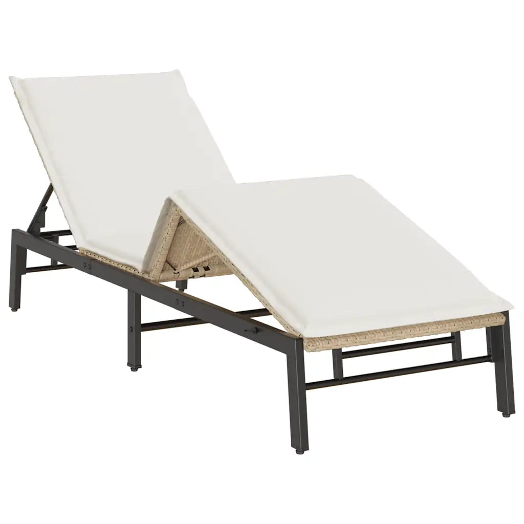 Lettino Prendisole con Cuscini Beige in Polyrattan 4104083