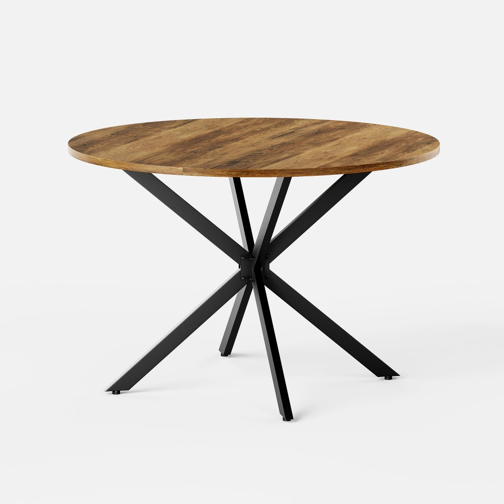 TAVOLO rotondo 120 cm Marrone e Nero, gambe X in ferro