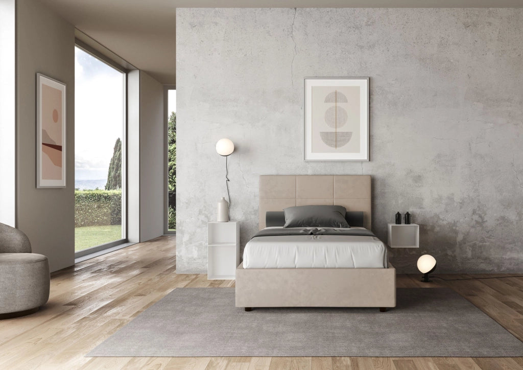 Letto 1 Piazza e Mezzo 120x190 cm con Rete e Contenitore Mika Sabbia