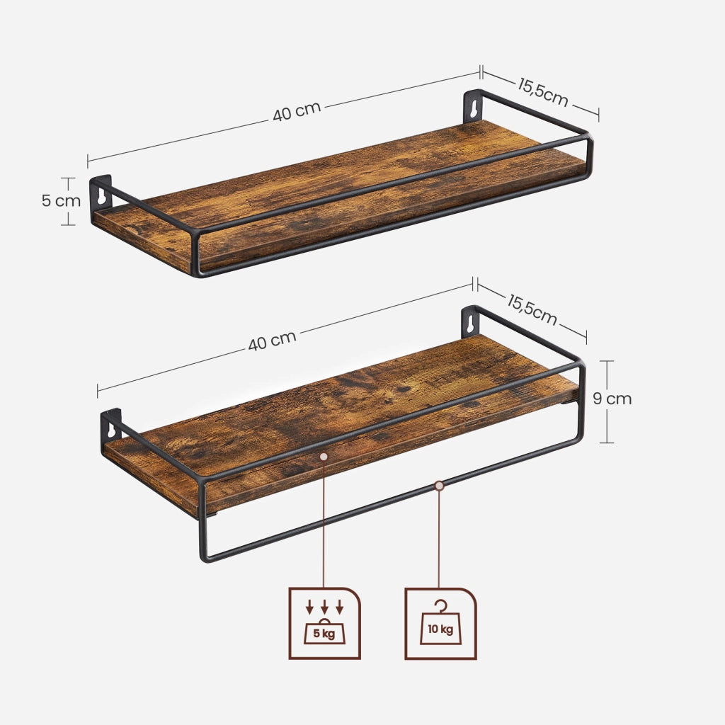 Mensole da parete rustiche VALORA per soggiorno, ufficio, set di 2 LWS441B01