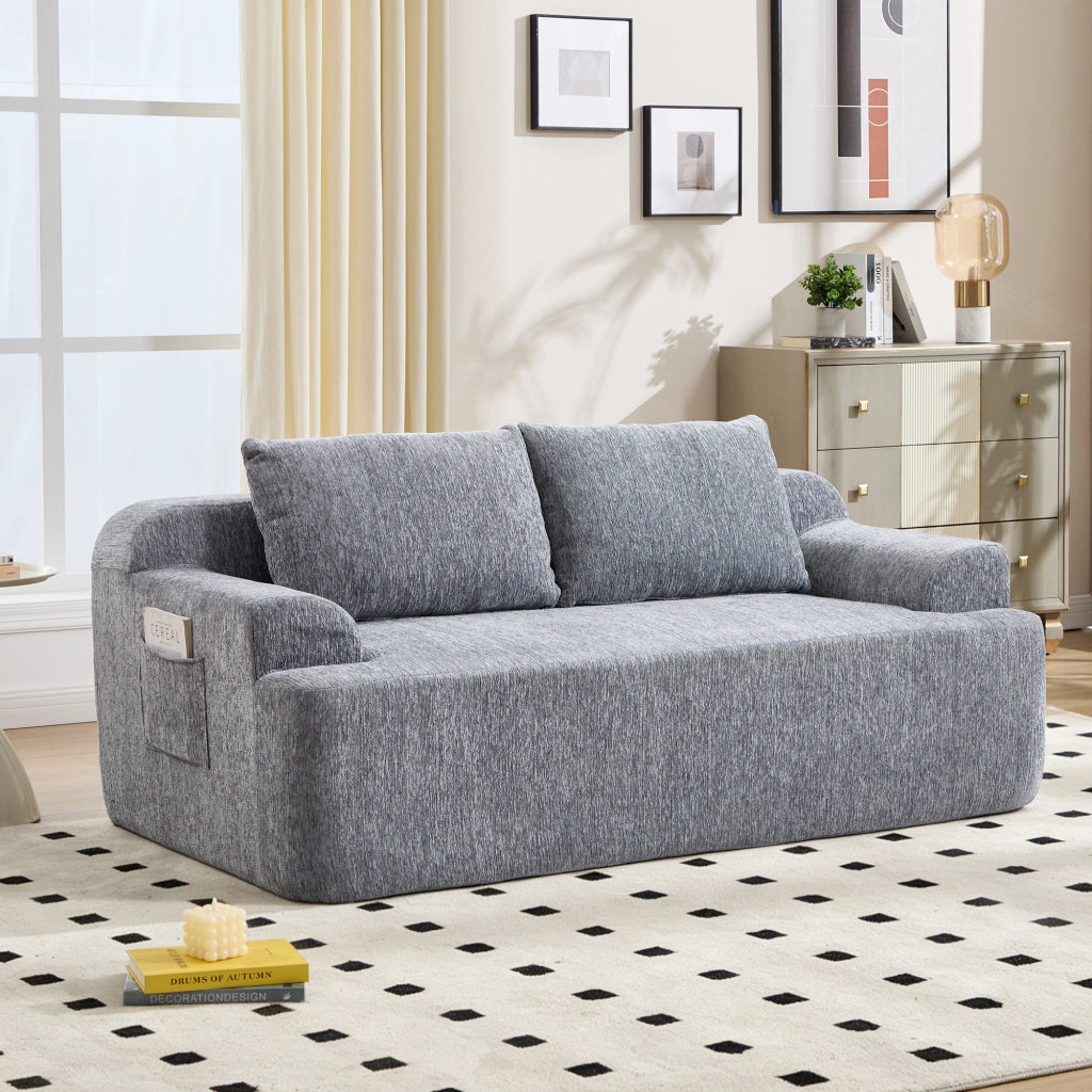 DIVANO doppio modulare in tessuto a coste grigio con cuscini