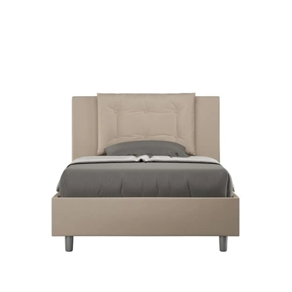 Letto una piazza e mezza con rete imbottito 120x190 similpelle tortora Annalisa