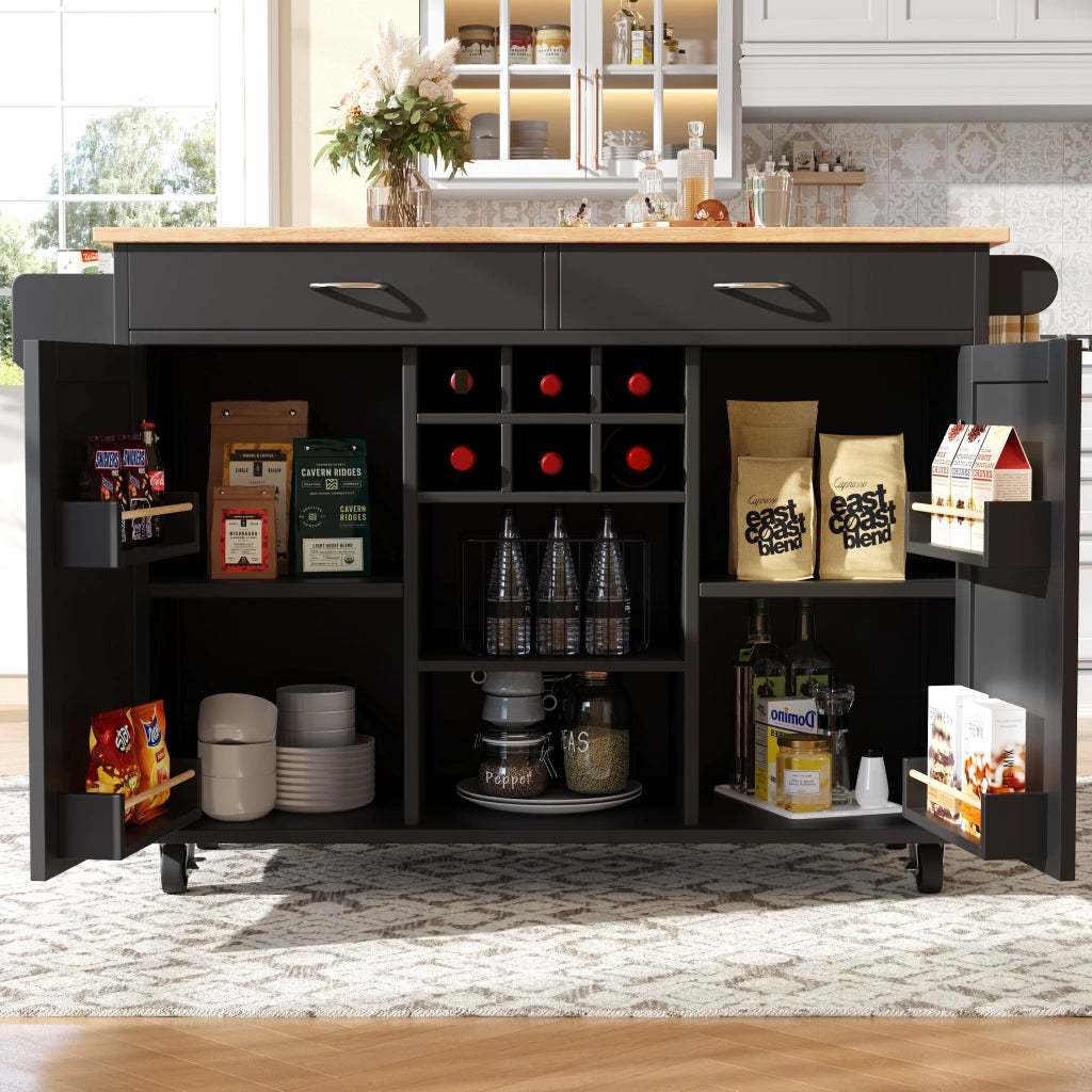 OKWISH Carrello da cucina con ripiani regolabili, portabottiglie e ruote bloccabili, in MDF e metallo, 102 x 45 x 92 cm