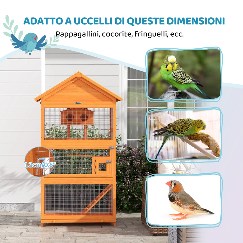 Voliera per Uccelli con Casetta ¨C Minimal ¨C Legno e Metallo 92x52x171 cm Arancione Verde
