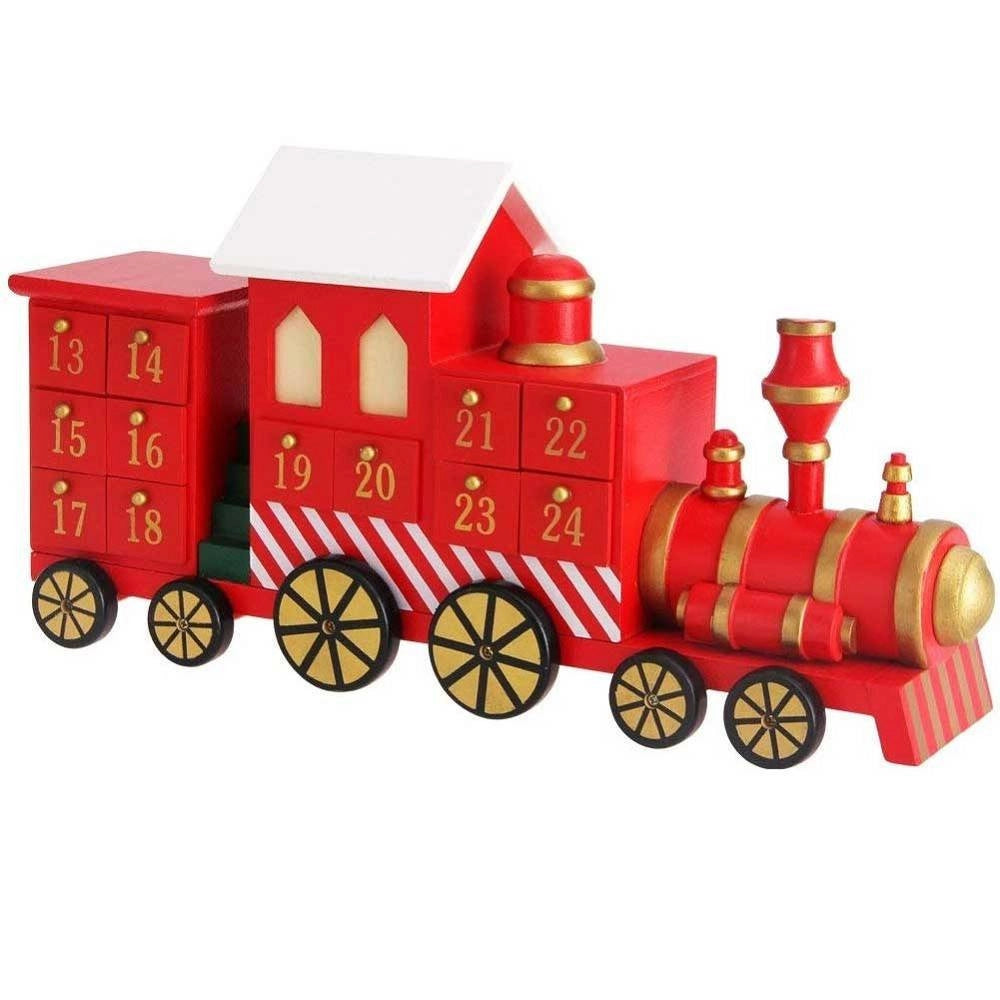 Trade Shop - Calendario Avvento Trenino Di Natale In Legno 24 Cassetti Decorazioni Natalizie -