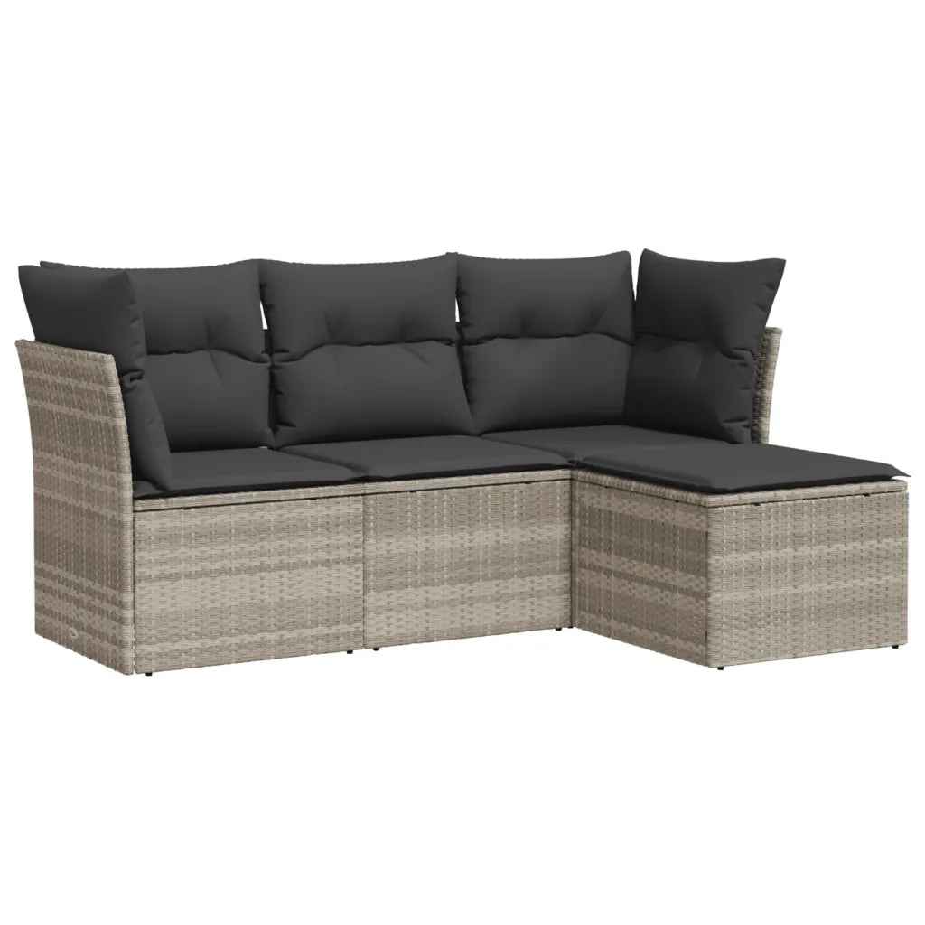 Set Divano da Giardino 4pz con Cuscini Grigio Chiaro Polyrattan 3249381