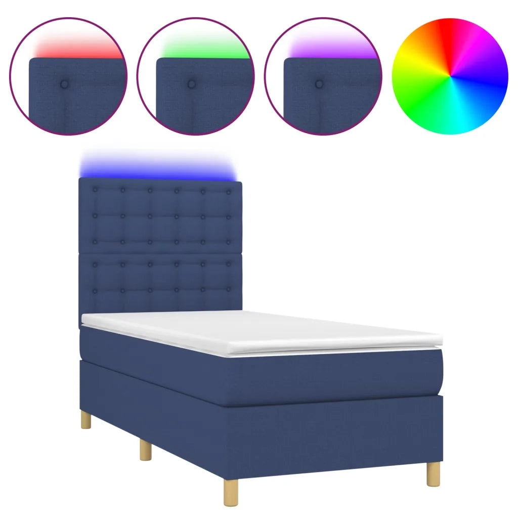 Letto a Molle con Materasso e LED Blu 90x200 cm in Tessuto 3135731