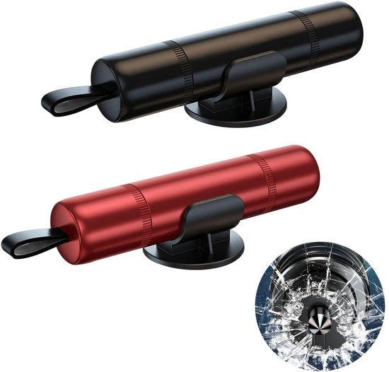 Kit di emergenza 2 in 1 - Martello da auto con chiusura automatica - Tronchese - Protezione per vetri - Sicurezza stradale - Testa di martello in acciaio inox.