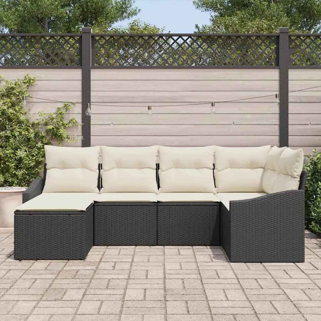 Set da Pranzo per Giardino con cuscino 6 pcs Nero e Crema