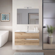 Mobile bagno sospeso 100cm quercia e bianco con lavabo Sumya