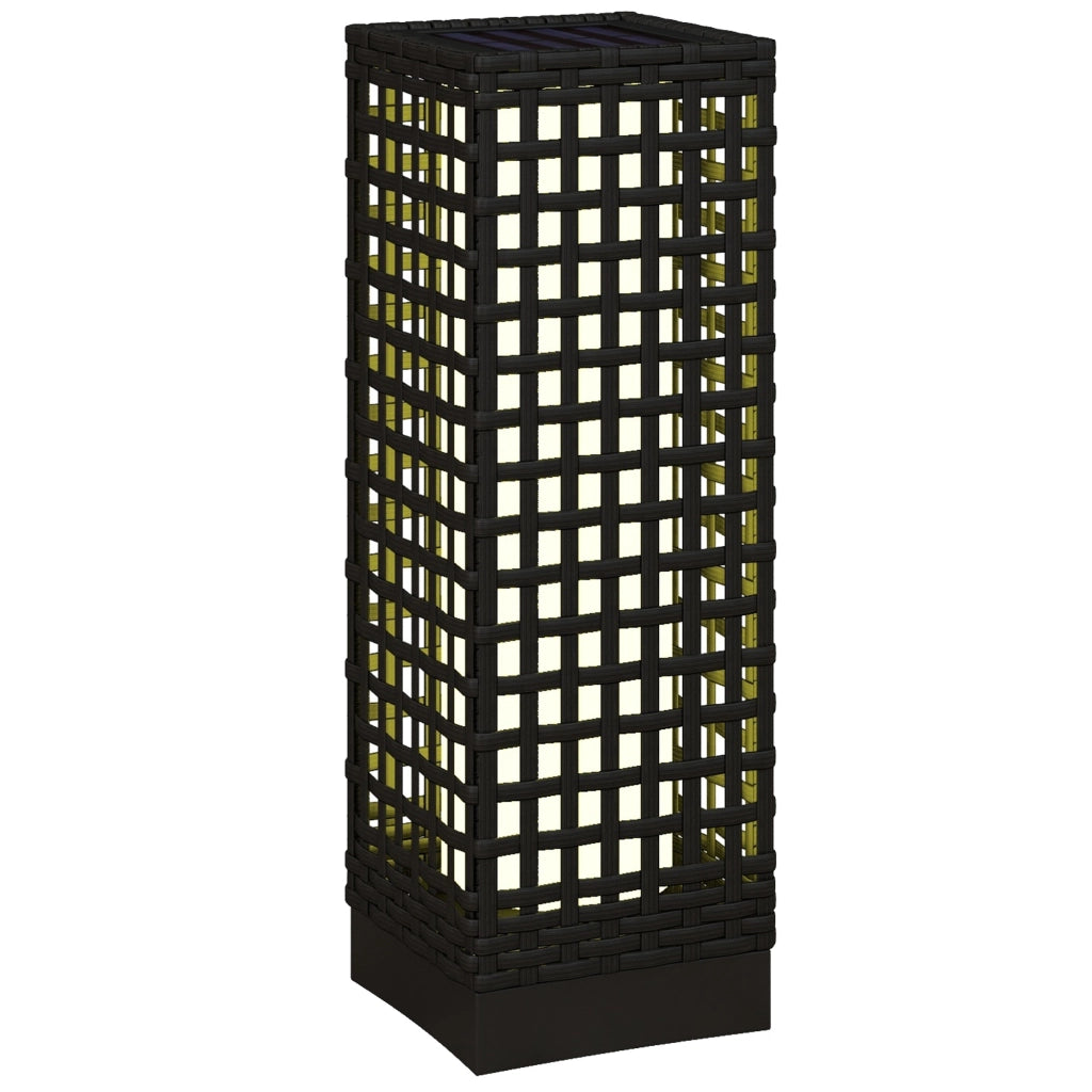 Lampada solare, design in rattan, 15,5x15,5x46 cm, impermeabile con sensore di luce, lampada da giardino a LED automatica, nera, per patio e giardino