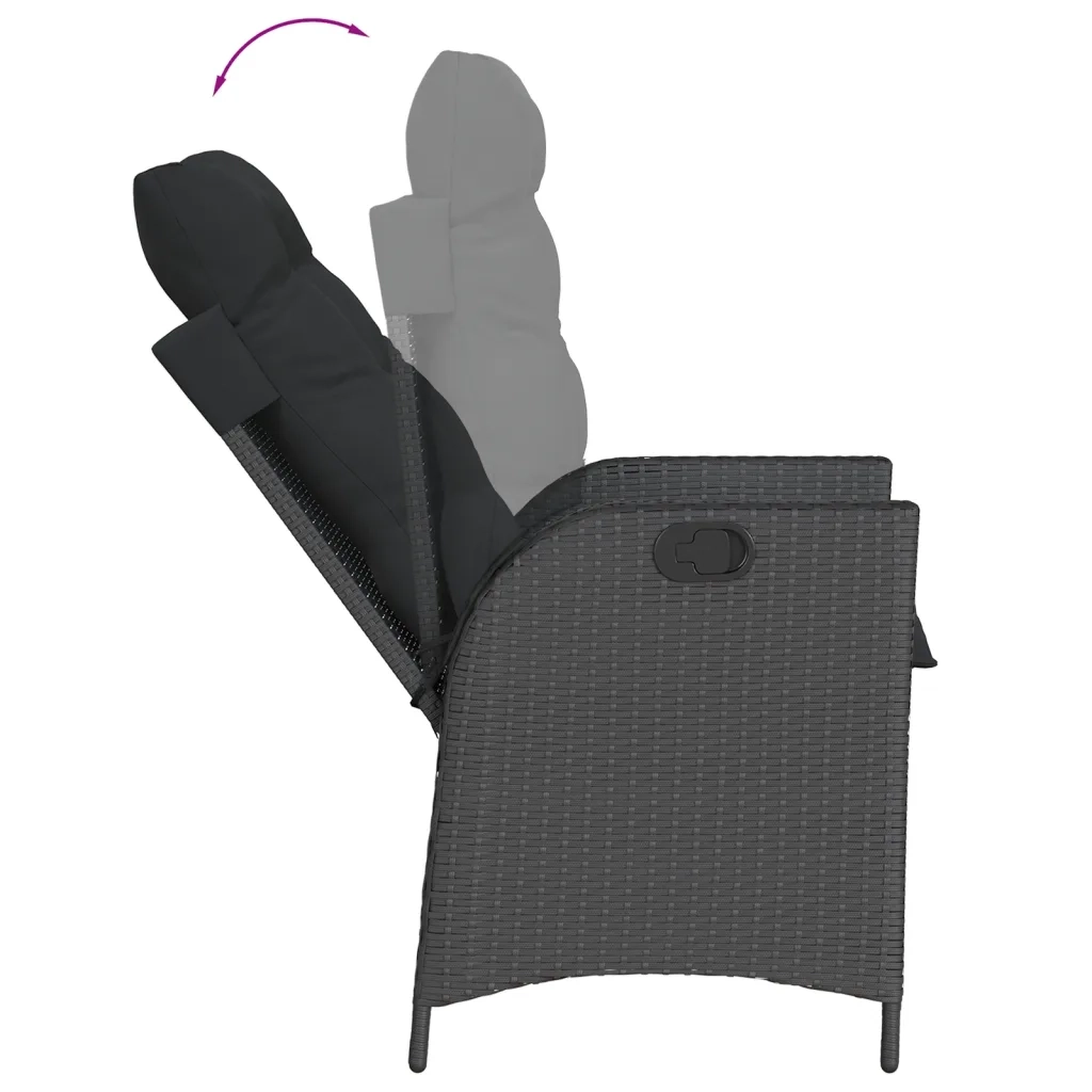 Set da Pranzo da Giardino 9 pz con Cuscini Nero in Polyrattan 3213101
