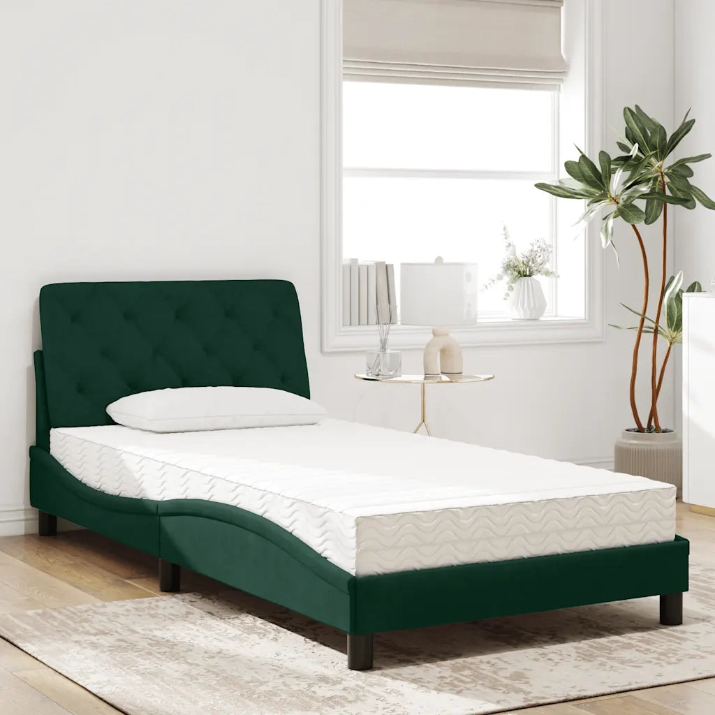 Letto con Materasso Verde Scuro 100x200 cm in Velluto